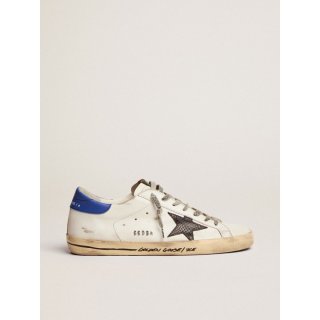 Super-Star sneakers with black snake-print leather star and blue leather heel tab