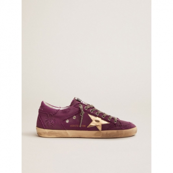 Super-Star Penstar LAB sneakers in purple distressed canvas with gold laminated leather star
