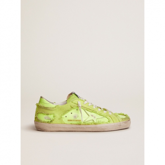 Super-Star LAB sneakers in fluorescent yellow leather and canvas