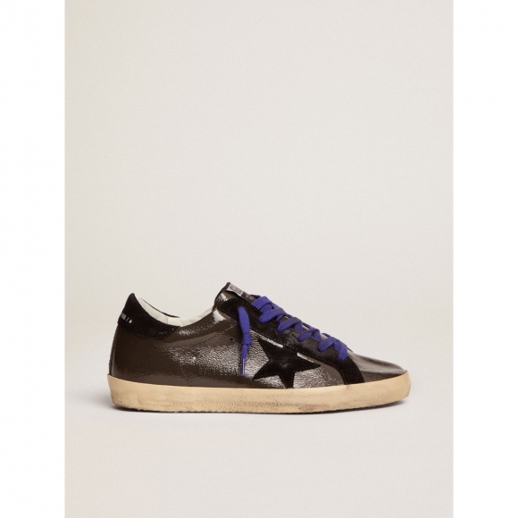 Super-Star sneakers in gray patent leather with black suede inserts
