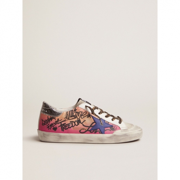 Shaded pink Super-Star sneakers with metallic silver crackle leather heel tab