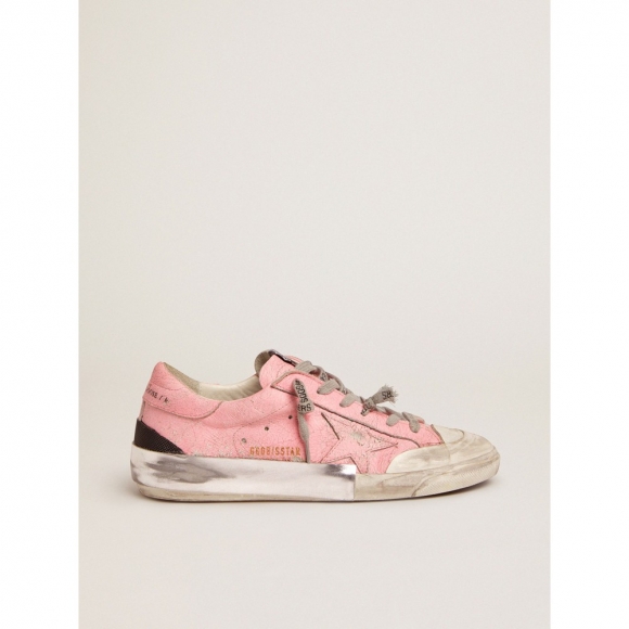 Super-Star sneakers in pink crackled leather and multi-foxing