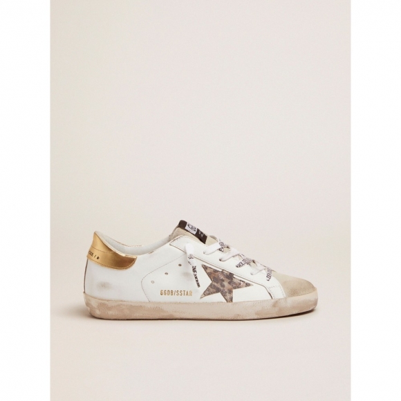 White Super-Star sneakers with leopard-print star