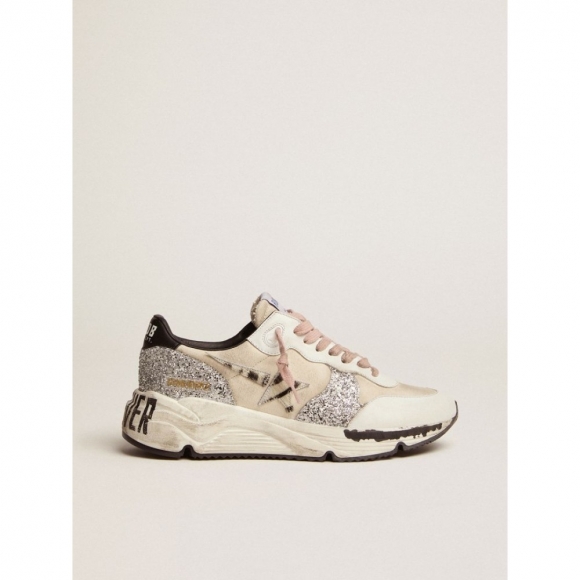 Running Sole sneakers with cream canvas upper and zebra-print pony skin star