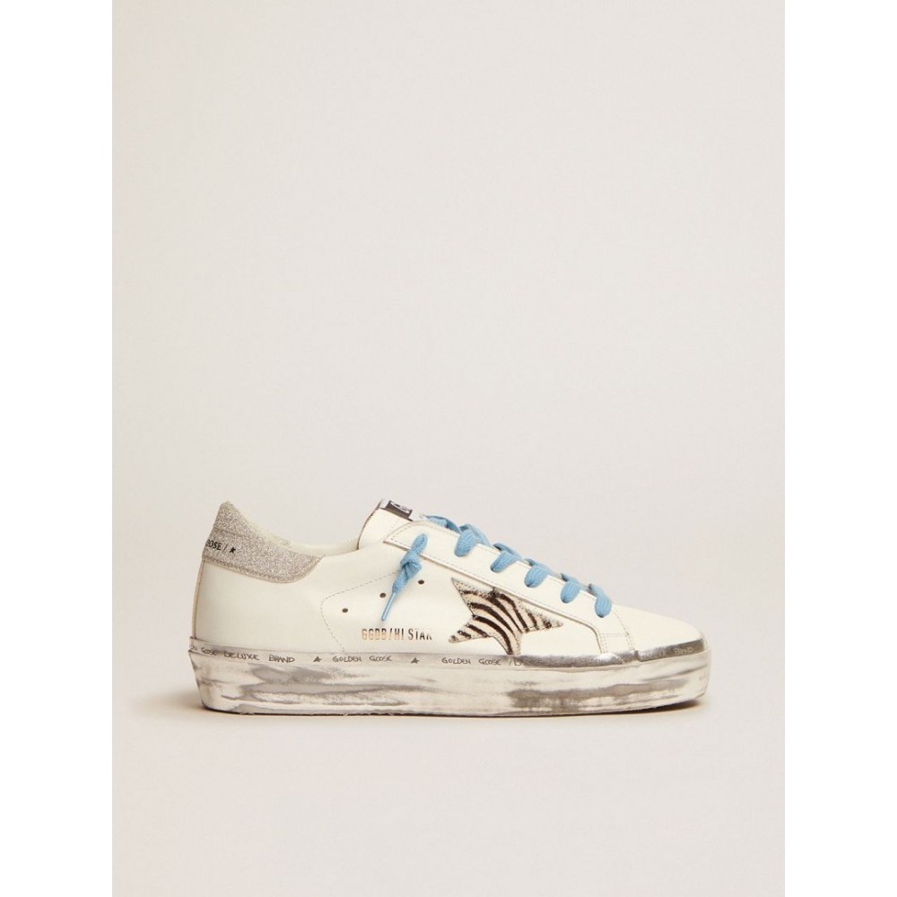 Hi Star sneakers with zebra-print pony skin star and silver glitter heel tab