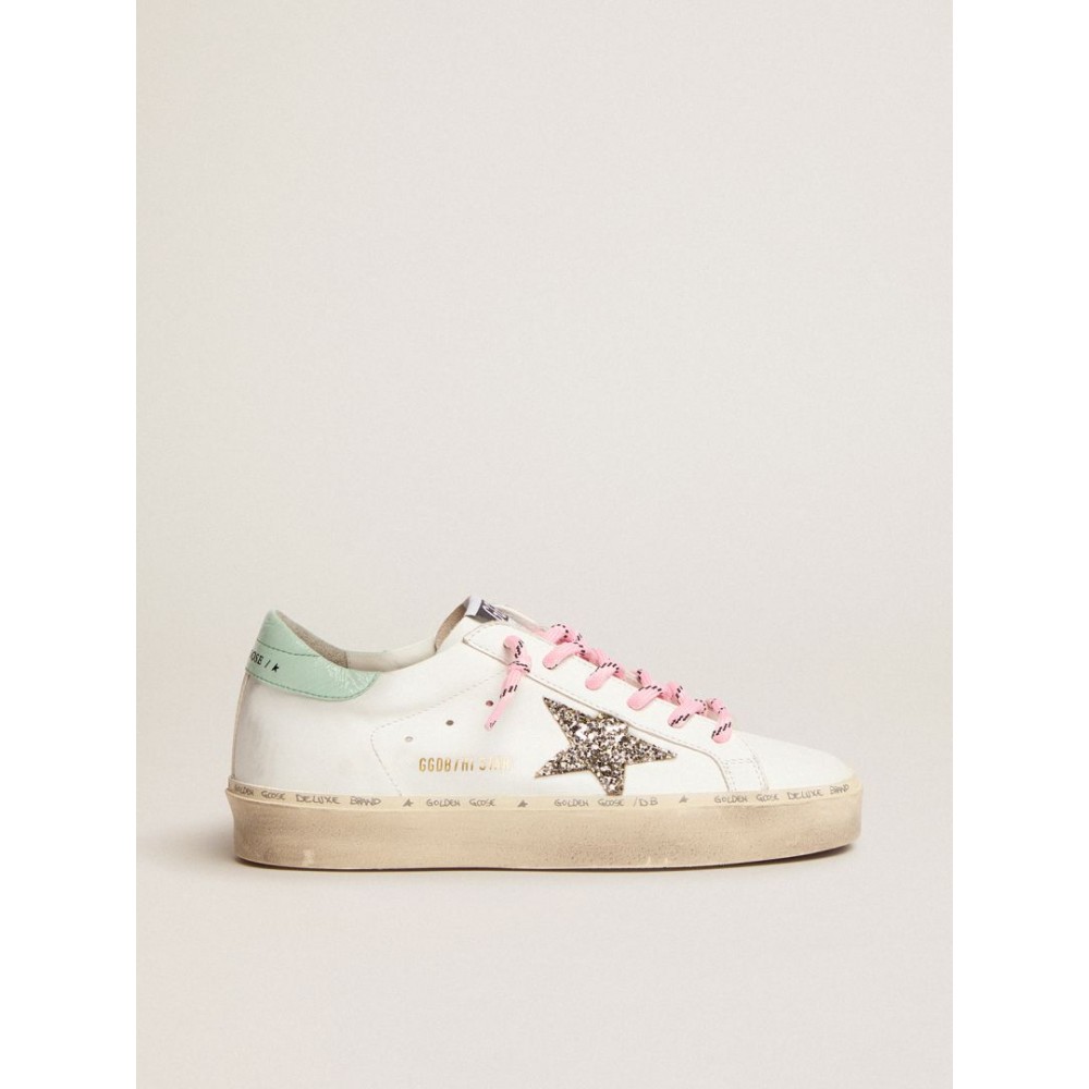 Hi Star sneakers with platinum glitter star and aqua-green patent leather heel tab